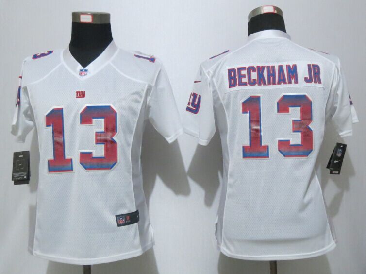 Women New Nike York Giants 13 Beckham jr White Strobe Elite Jersey