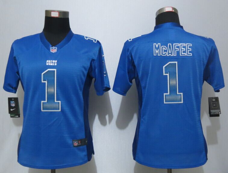 Women New Nike Indianapolis Colts 1 McAfee Blue Strobe Elite Jersey