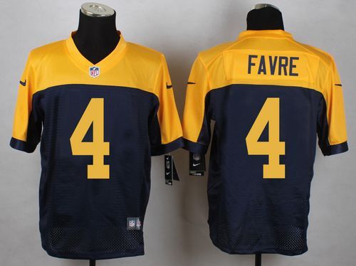 Nike Green Bay Packers #4 Favre Yellow Blue Elite Jersey