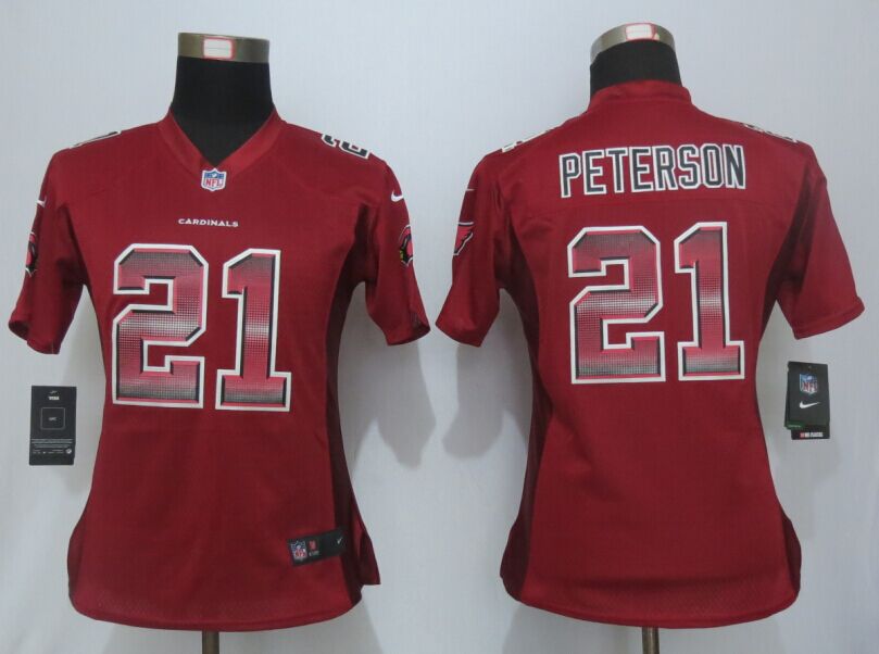 Women New Nike Arizona Cardinals 21 Peterson Red Strobe Elite Jersey