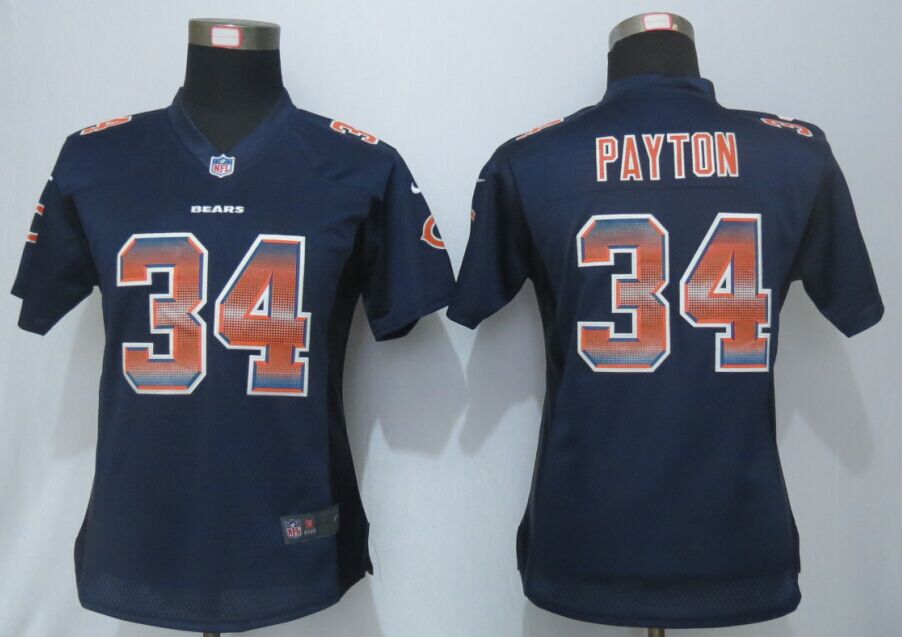 Women New Nike Chicago Bears 34 Payton Navy Blue Strobe Elite Jersey