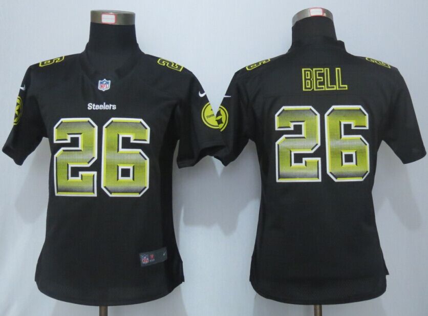 Women New Nike Pittsburgh Steelers 26 Bell Black Strobe Elite Jersey