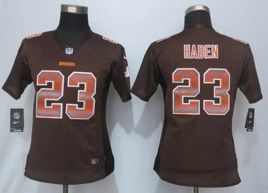 Women New Nike Cleveland Browns 23 Haden Brown Strobe Elite Jersey