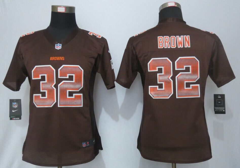 Women New Nike Cleveland Browns 32 Brown Brown Strobe Elite Jersey