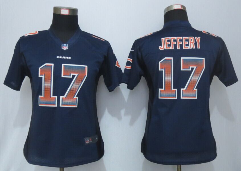 Women New Nike Chicago Bears 17 Jeffery Navy Blue Strobe Elite Jersey