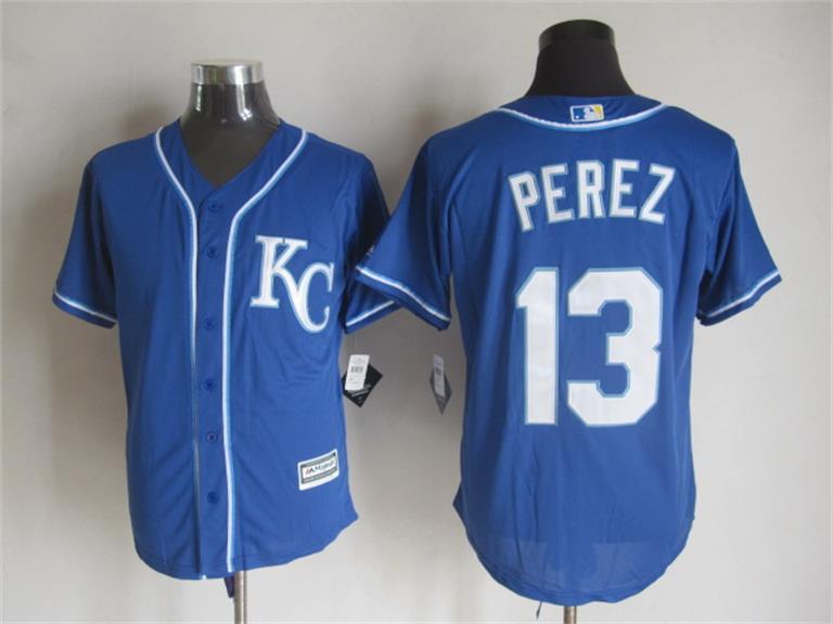 MLB Kansas City Roylas #13 Perez Blue Color Majestic Jersey