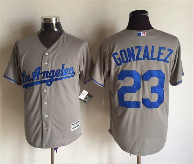 MLB Los Angeles Dodgers #23 Gonzalez Grey Majestic Jersey