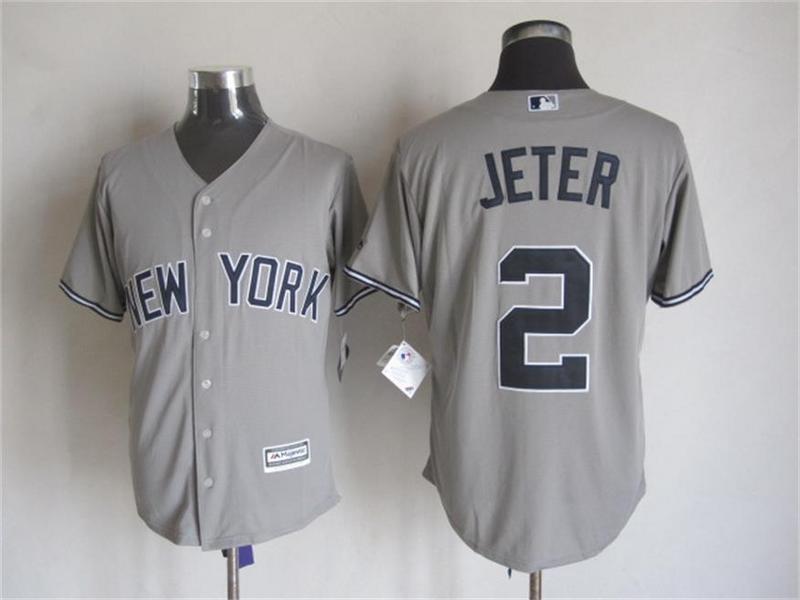 MLB New York Yankees #2 Jeter Grey Majestic Jersey