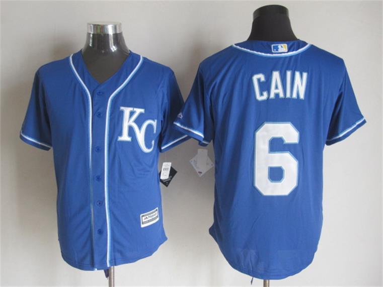 MLB Kansas City Roylas #6 Cain Blue Color Majestic Jersey