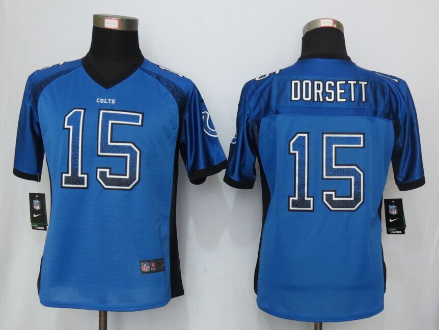 Women  NEW Nike Indianapolis Colts 15 Dorsett  Drift Fashion Blue Elite Jerseys
