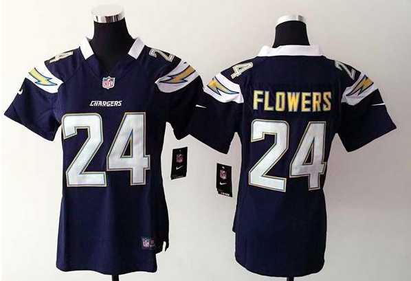 Women San Diego Chargers #24 Flowers Blue Jersey