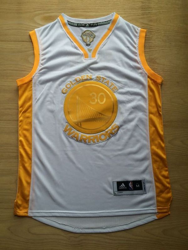 NBA Golden State Warriors #30 Curry White Gold Number Jersey