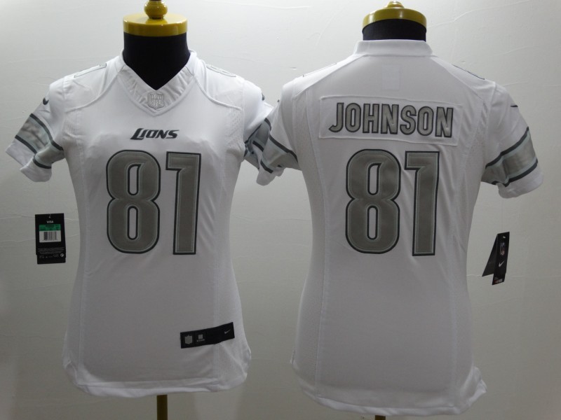 Nike Detroit Lions #81 Johnson White Womens Platinum Jersey