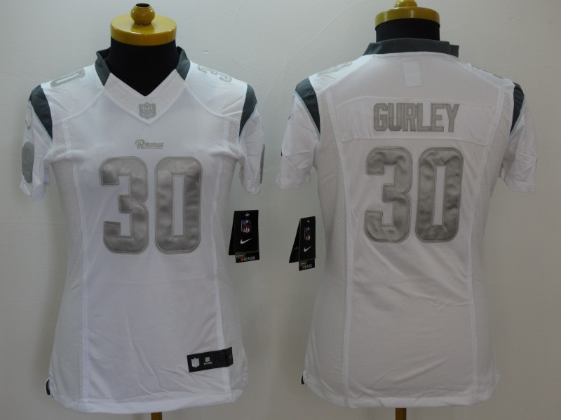 Nike St.Louis Rams #30 Gurley White Womens Platinum Jersey