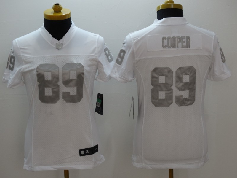 Nike Oakland Raiders #89 Cooper White Womens Platinum Jersey