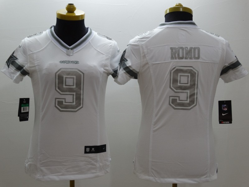 Nike Dallas Cowboys #9 Romo White Womens Platinum Jersey