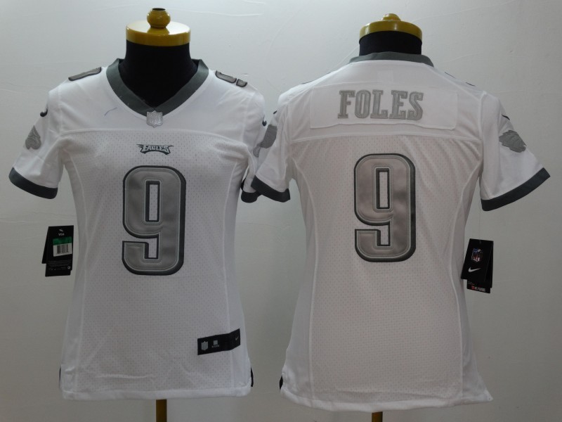 Nike Philadelphia Eagles #9 Foles White Womens Platinum Jersey