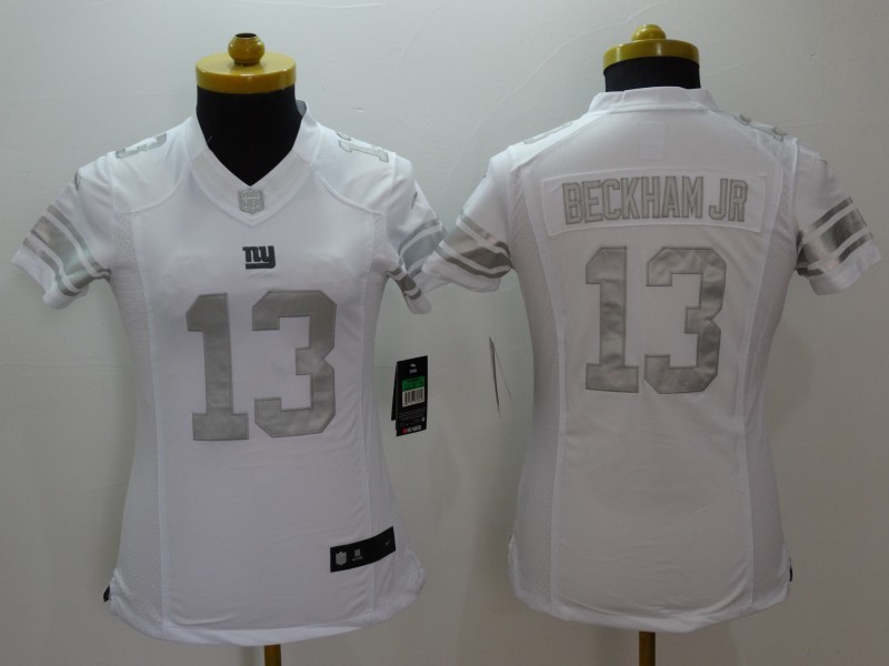 Nike New York Giants #13 Beckham JR White Womens Platinum Jersey