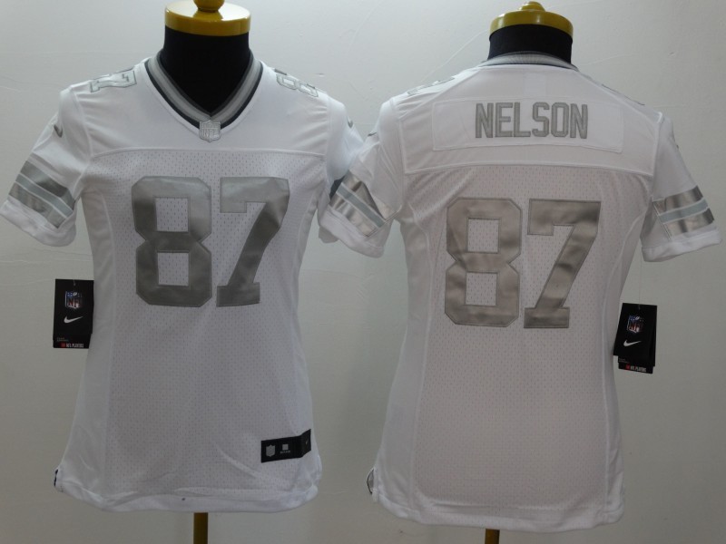 Nike Green Bay Packers #87 Nelson White Womens Platinum Jersey