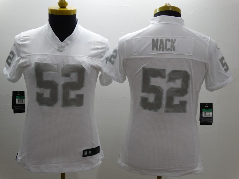 Nike Oakland Raiders #52 Mack White Womens Platinum Jersey