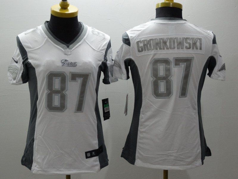 Nike New England Patriots #87 Gronkowski White Womens Platinum Jersey