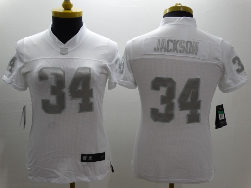 Nike Oakland Raiders #34 Jackson White Womens Platinum Jersey