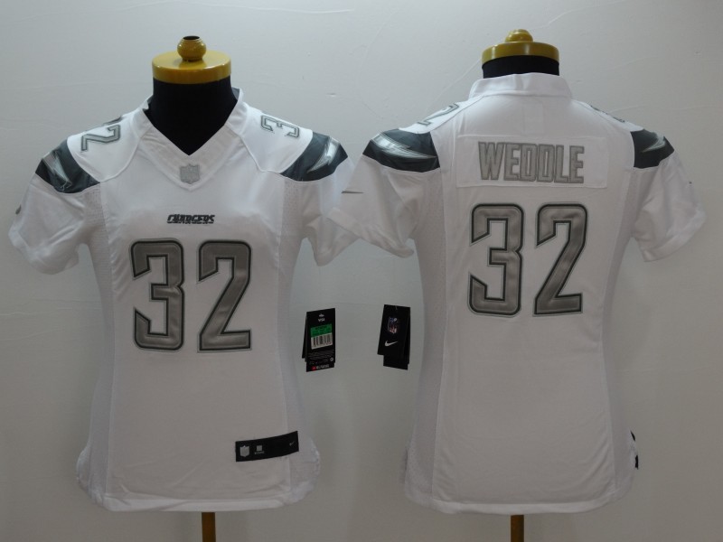 Nike San Diego Chargers #32 Weddle White Womens Platinum Jersey