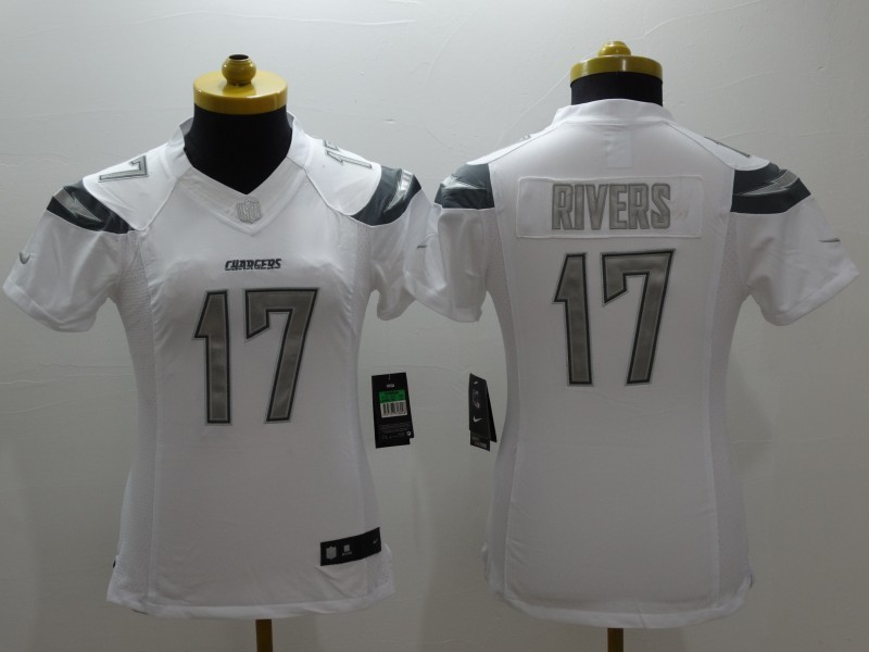 Nike San Diego Chargers #17 Rivers White Womens Platinum Jersey