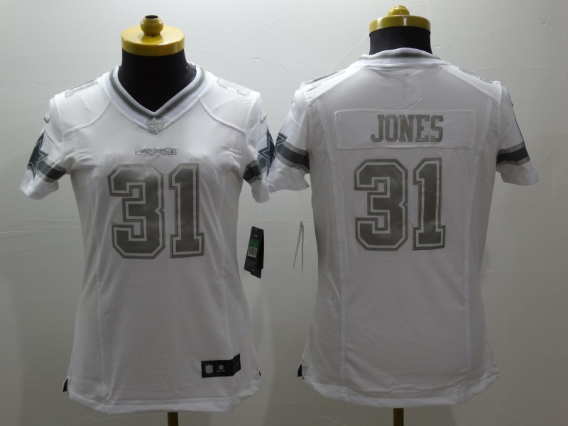 Nike Dallas Cowboys #31 Jones White Womens Platinum Jersey