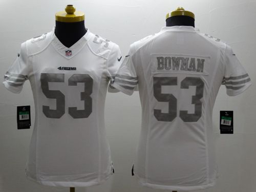 Nike San Francisco 49ers #53 Navorro Bowman White Womens Platinum Jersey