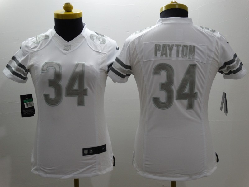 Nike Chicago Bears #34 Payton White Womens Platinum Jersey