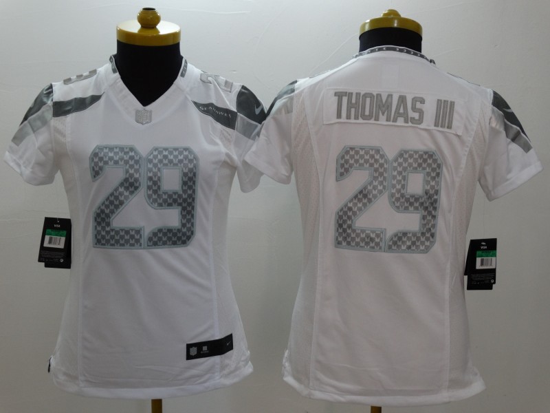 Nike Seattle Seahawks #29 Thomas III White Womens Platinum Jersey