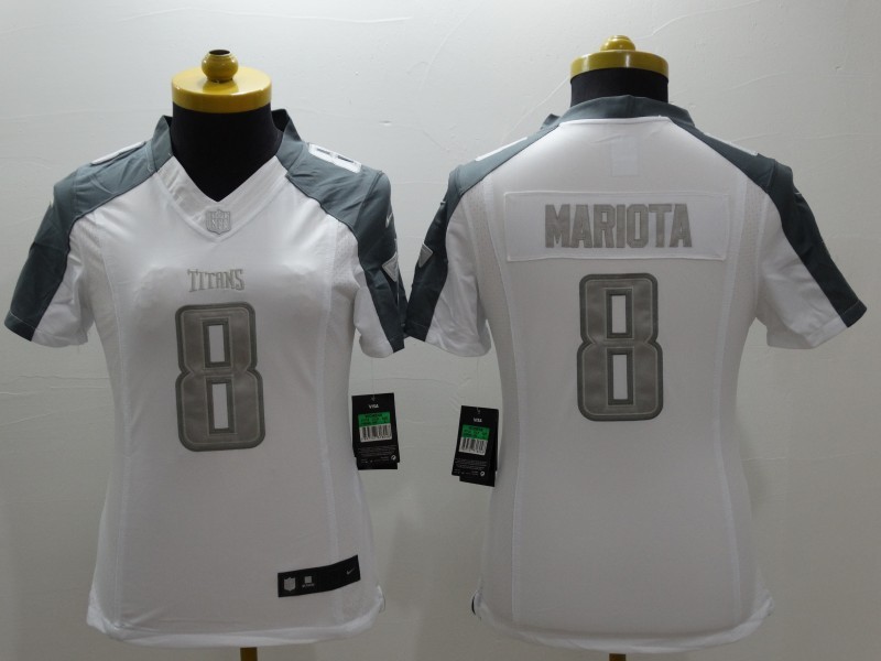 Nike Tennessee Titans #8 Mariota White Womens Platinum Jersey