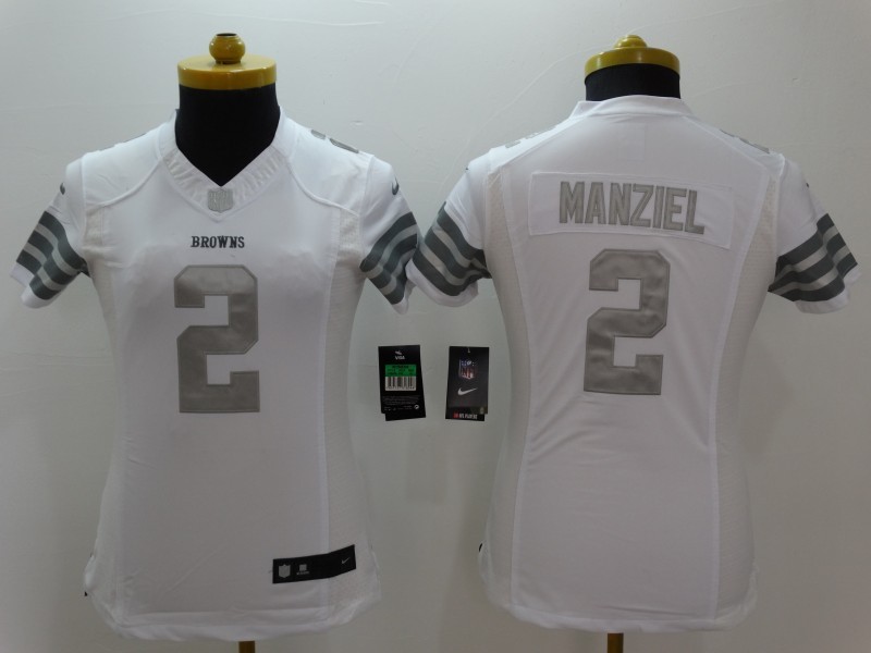 Nike Cleveland Browns #2 Manziel White Womens Platinum Jersey