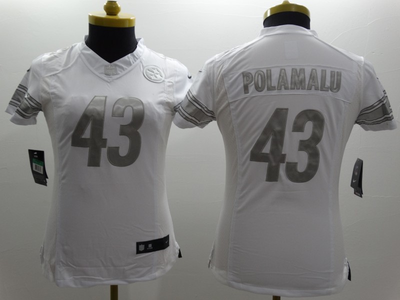 Nike Pittsburgh Steelers #43 Polamalu White Womens Platinum Jersey