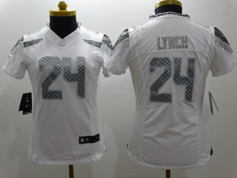 Nike Seattle Seahawks #24 Lynch White Womens Platinum Jersey