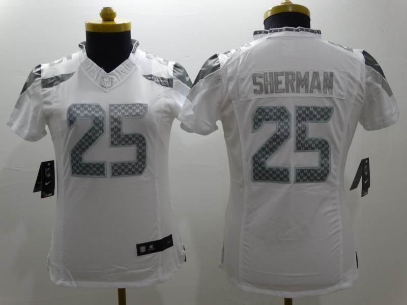Nike Seattle Seahawks #25 Sherman White Womens Platinum Jersey