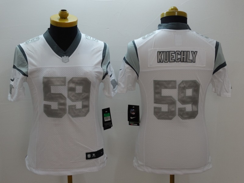 Nike Carolina Panthers #59 Kuechly White Womens Platinum Jersey