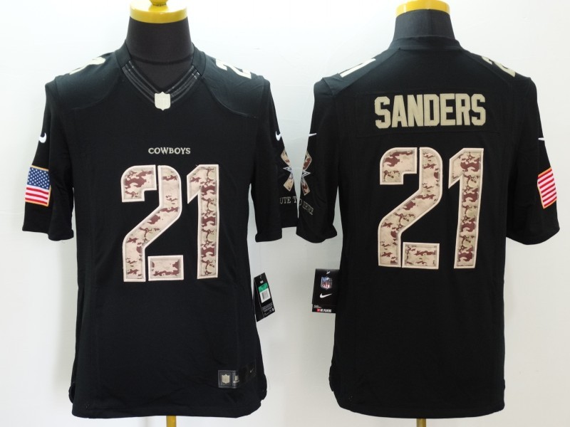 Nike Dallas Cowboys #21 Sanders Black Salute TO Service Jersey