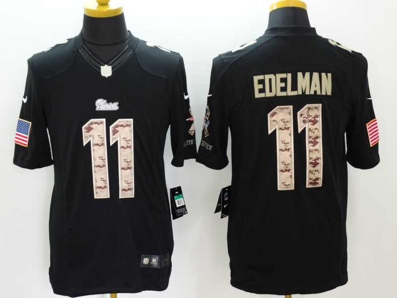 Nike New England Patriots #11 Edelman Black Salute TO Service Jersey