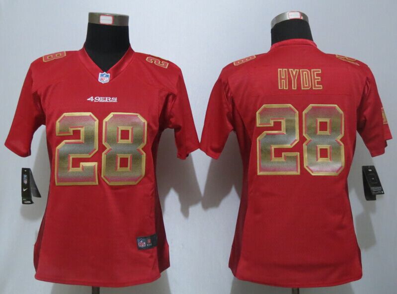 Women New Nike San Francisco 49ers 28 Hyde Red Strobe Elite Jersey