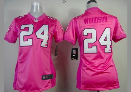 Womens Nike Oakland Raiders 24 Charles Woodson Pink Loves Jersey