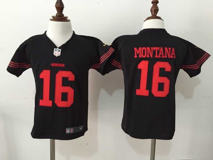 Nike San Francisco 49ers #16 Montana Black Alternate Kids Jersey 2-5T