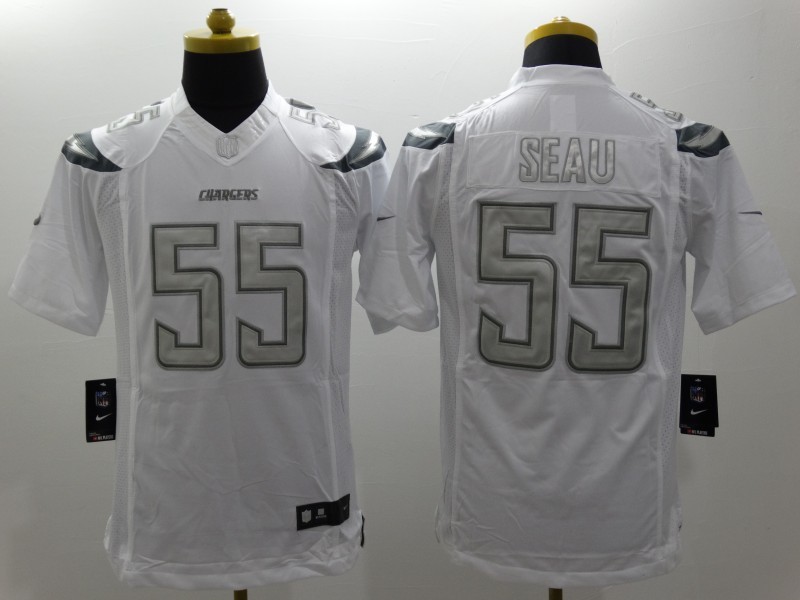 Nike San Diego Charger 55# Seau Platinum White Mens NFL Limited Jerseys 