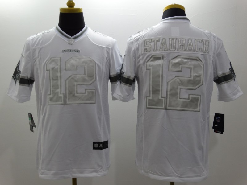 Nike Dallas Cowboys #12 Staubach Platinum White Mens NFL Limited Jerseys 