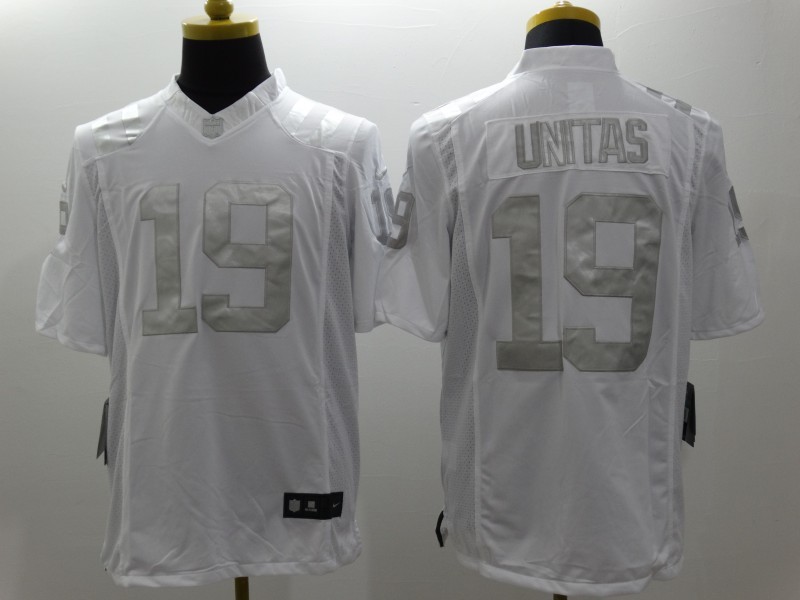 Nike Indianapolis Colts 19# Unitas Platinum White Mens NFL Limited Jerseys 