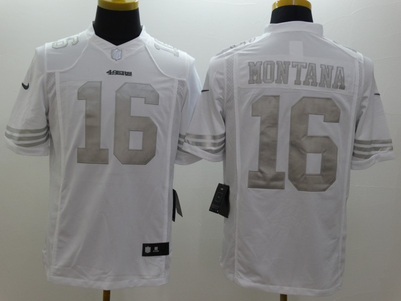 Nike San Francisco 49ers 16# Montana Platinum White Mens NFL Limited Jerseys 