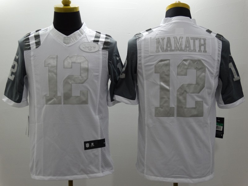 Nike New York Jets #12 Namath Platinum White Mens NFL Limited Jerseys 