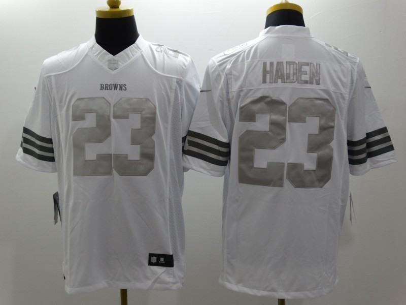 Nike Cleveland Browns 23# Haden Platinum White Mens NFL Limited Jerseys 