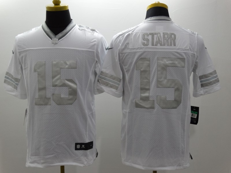 Nike Green Bay Packers 15# Starr Platinum White Mens NFL Limited Jerseys 